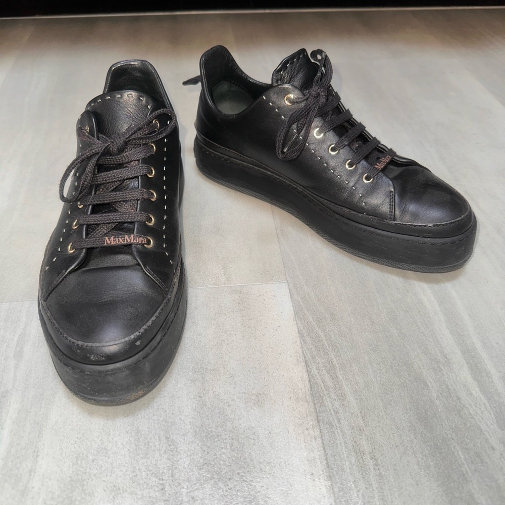 Max Mara Black Leather Platform Sneakers - size 38